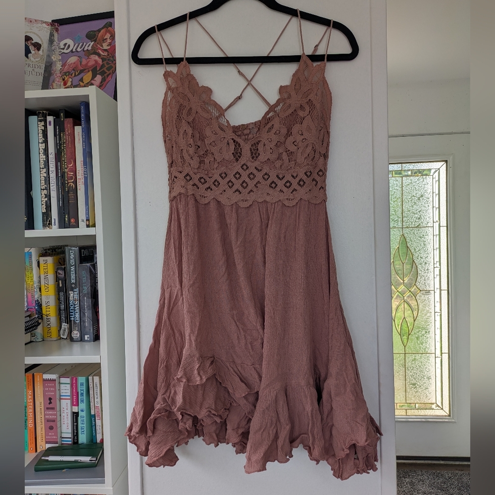 Free People Slip Dress Womens Rose Mini Adella Lace L/G